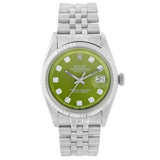 Rolex Datejust Steel Watch 1601 Custom Green Dial 