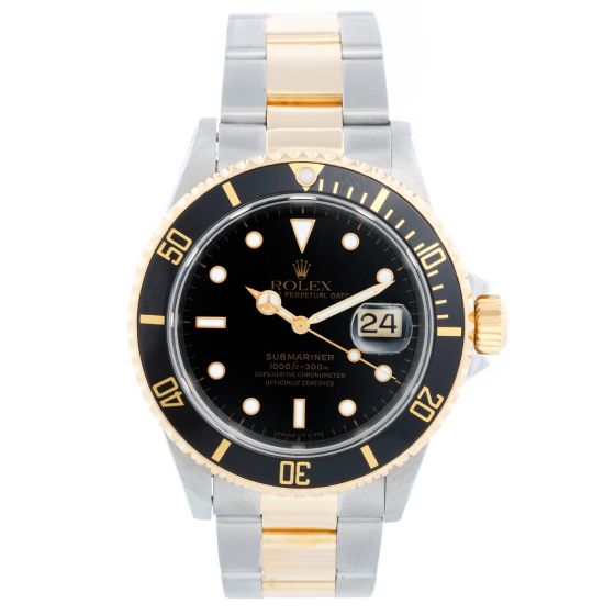 Rolex Submariner Men's 2-Tone Watch 16613 Black Dial