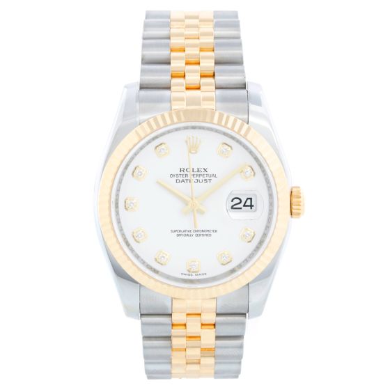 Rolex Datejust White Diamond Dial Men's 2-Tone Watch 116233