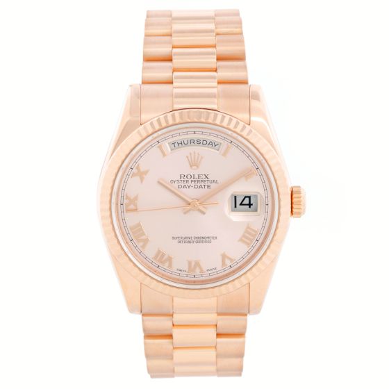 Men's Rolex Rose Gold President Day-Date Watch 118235 Rose Dial