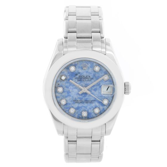 Rolex Ladies Pearlmaster Midsize White Gold  Dome Bezel Sodalite Dial Watch 81209