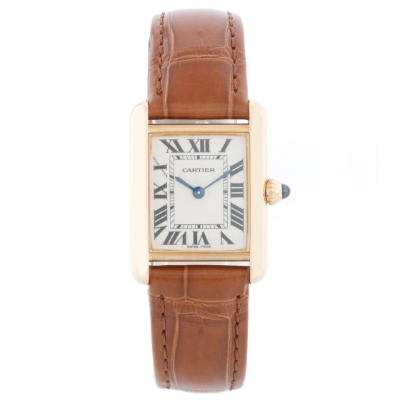 Cartier Tank 18k Yellow Gold Ladies Watch on Leather Band W1529856