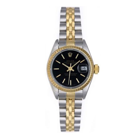 Rolex Ladies Datejust 2-Tone Steel/Gold Watch Black Stick Dial 69173