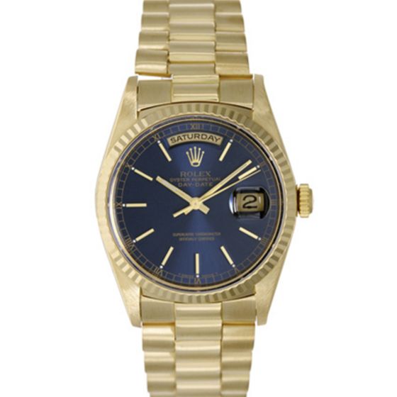 Rolex President Day-Date Men's 18k Yellow Gold Watch 18038 Blue dial