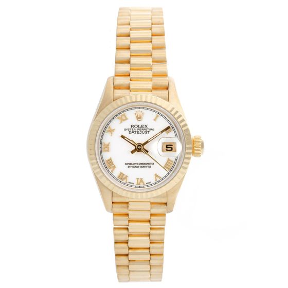 Rolex President Ladies 18k Yellow Gold Watch White Pyramid Dial 79178