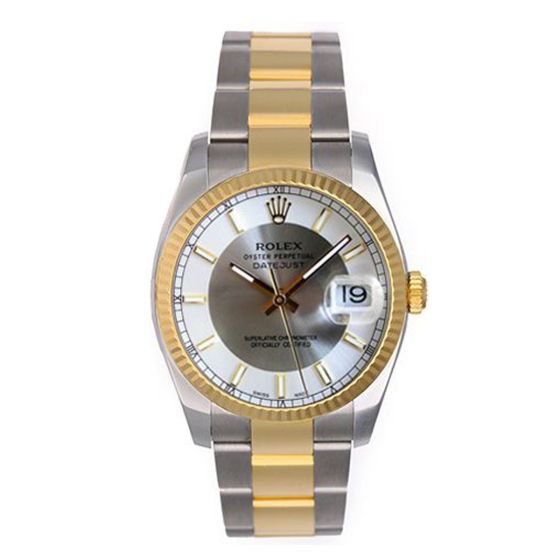 Rolex Datejust 2-Tone Watch 116233 White/Silver Bullseye Dial