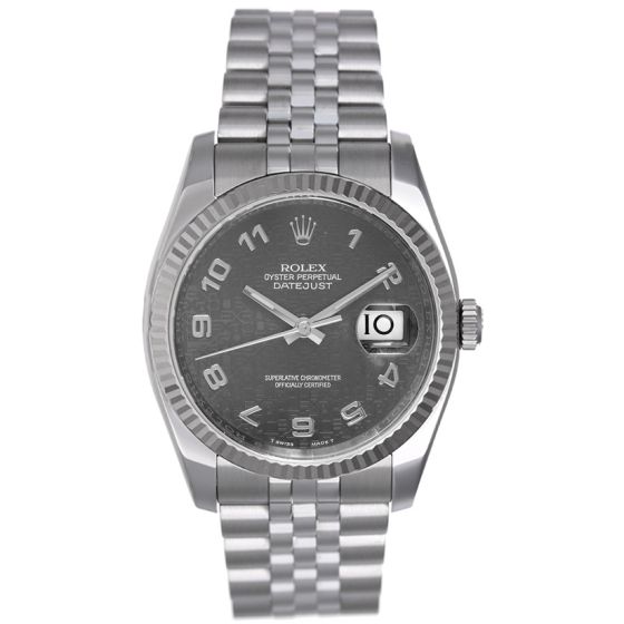 Rolex Datejust Watch Fluted Bezel 116234 Black Jubilee Dial