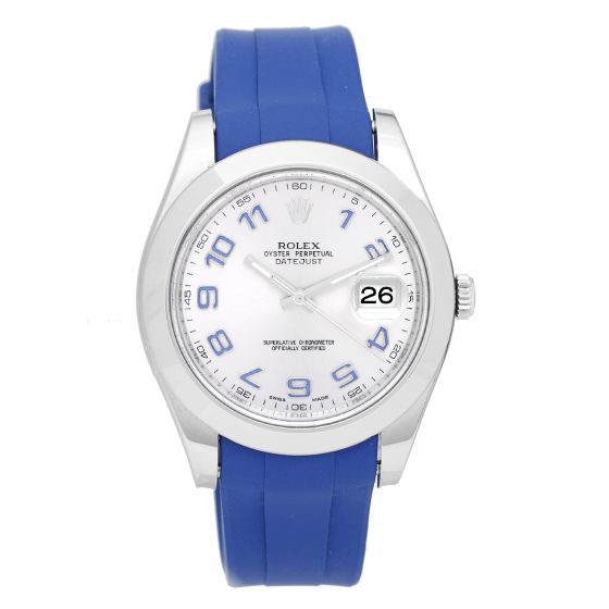 Rolex Datejust II Men's 41mm Stainless Steel Watch Silver/Blue Arabic Dial 116300
