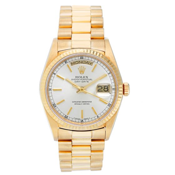 Rolex President Day-Date Men's 18k Yellow Gold Watch 18038 Silver Dial