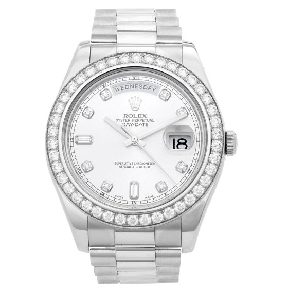 Rolex President Day-Date II Men's 18k White Gold Diamond Watch 218349