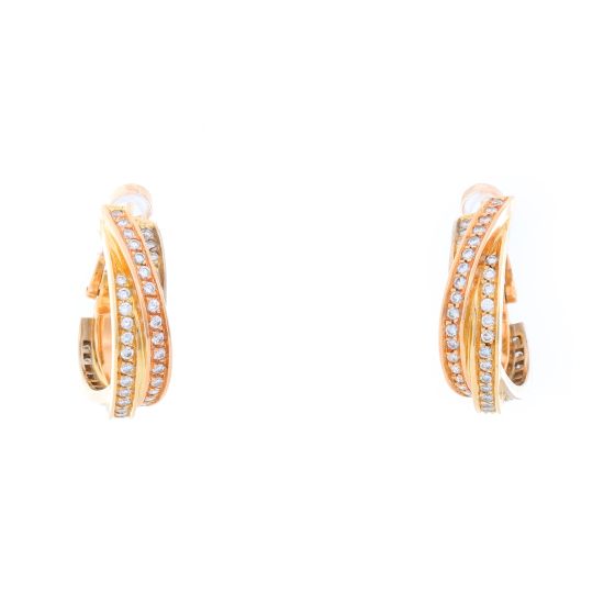 Cartier Trinity 18K Tri-Gold Diamond Hoops Earrings