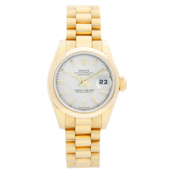 Rolex Ladies Datejust President 18k Gold Watch Silver Dial 179168
