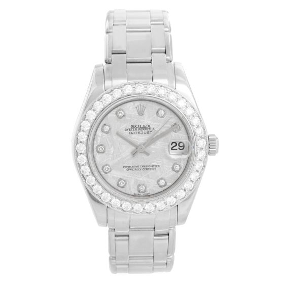 Rolex Pearlmaster Midsize White Gold Diamond Bezel Watch 81209