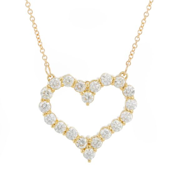 18K Yellow Gold Diamond Heart Necklace 3.22 cts