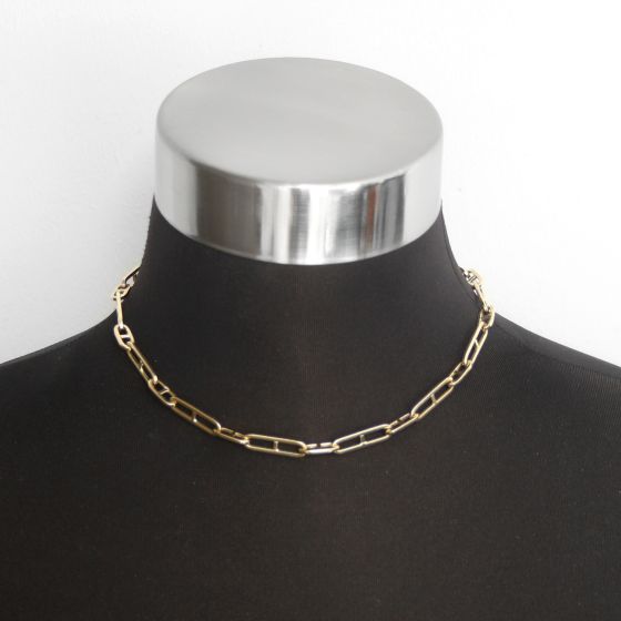 14K Yellow Gold Mariner Link with Bar Chain Necklace 16 Inches 