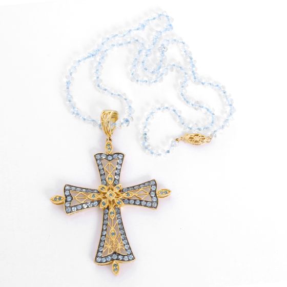 Dallas Prince Designs Blue Topaz & Blue Diamond Cross 