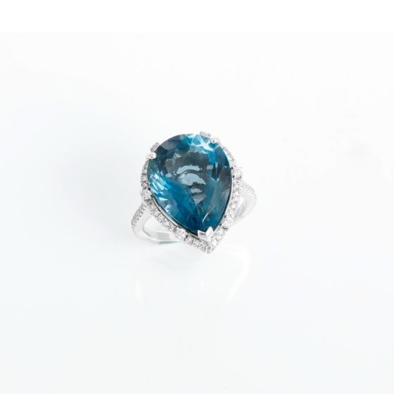 Effy 14K White Gold London Blue Topaz Diamond Ring