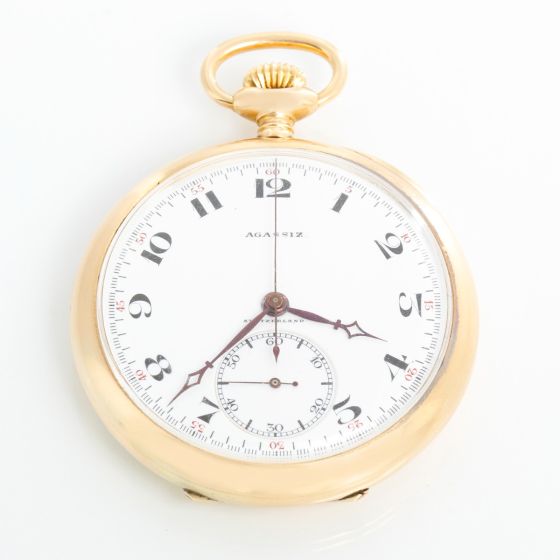 Agassiz Chronograph 14K Yellow Gold Pocket Watch Retailed By Tiffany Owned by Wiley Post