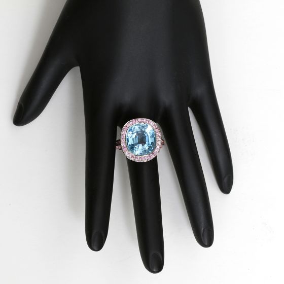 18K White Gold Blue Topaz and Pink Sapphire Ring
