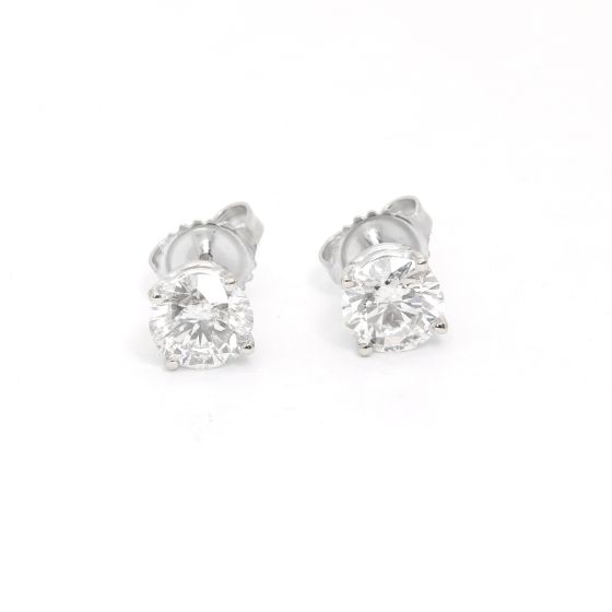 14K White Gold Round Brilliant Cut 2.09 cts Diamond Stud Earrings