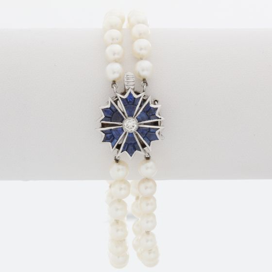 Two-strand Pearl & Sapphire Bracelet