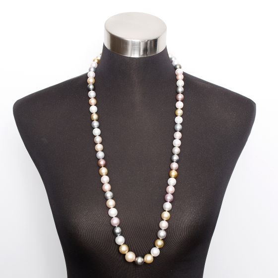 South Sea Multicolor Pearl Necklace with Diamond Clasp 35 inches