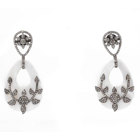 Pave Diamond and Mother of Pearl Dangling Earrings