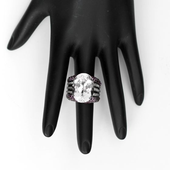Kunzite & Sapphire Blackened Silver Ring Size 6 