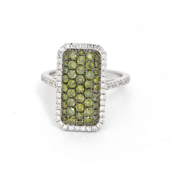 Green Pave Diamond Ring with White Diamond Halo Size 7