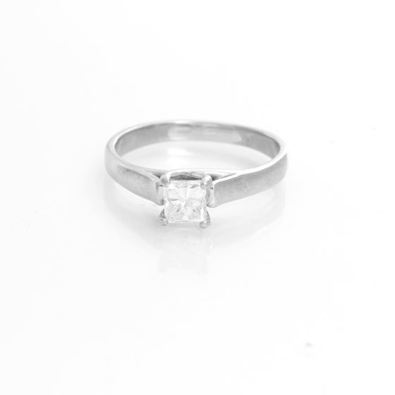 14K White Gold Princess Cut Diamond Ring Size 9 3/4