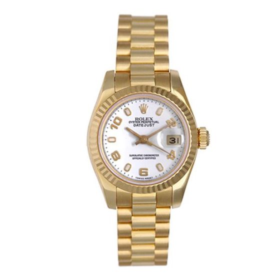 Rolex Ladies President 18K Gold Watch 179178 White Dial