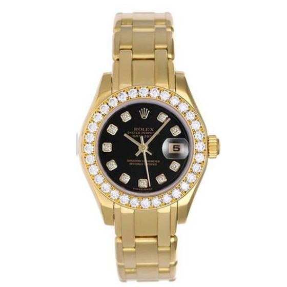 Rolex Ladies Masterpiece/Pearlmaster Black Diamond Watch 80298