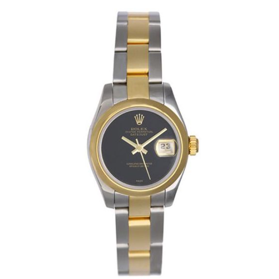 Rolex Datejust Ladies Steel & Gold Watch 179163 Onyx Dial