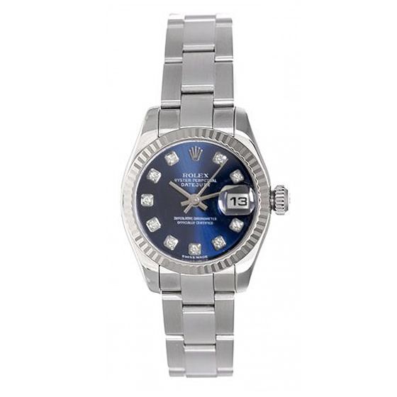 Rolex Ladies Datejust  Watch with Blue Diamond Dial 179174