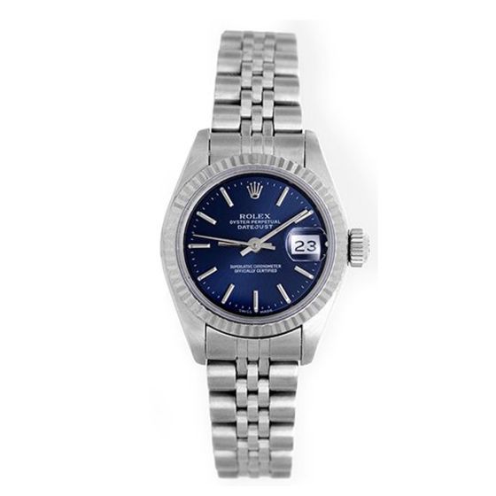 Rolex Ladies Datejust Stainless Steel Watch Blue Dial 69174