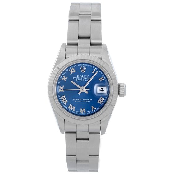 Rolex Ladies Datejust Stainless Steel Blue Dial  Watch 79174