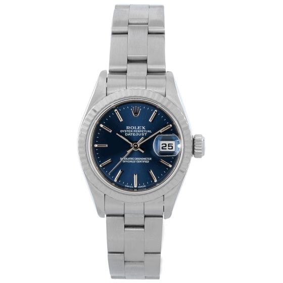 Rolex Ladies Datejust Stainless Steel Blue Stick Watch 79174