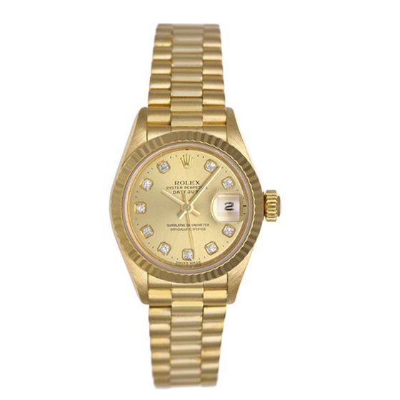 Ladies Rolex President 18k Gold & Factory Diamond Watch 79178