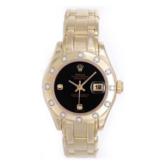 Rolex Datejust Pearlmaster 18k Gold Diamond Watch 69318