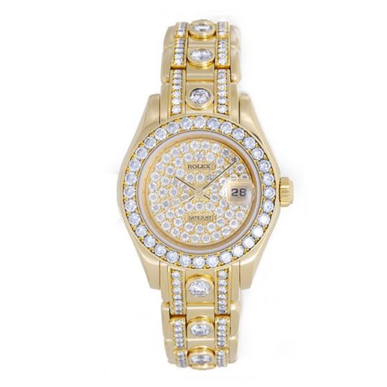 Rolex Ladies Masterpiece/Pearlmaster Gold 180 Diamond Watch 69298