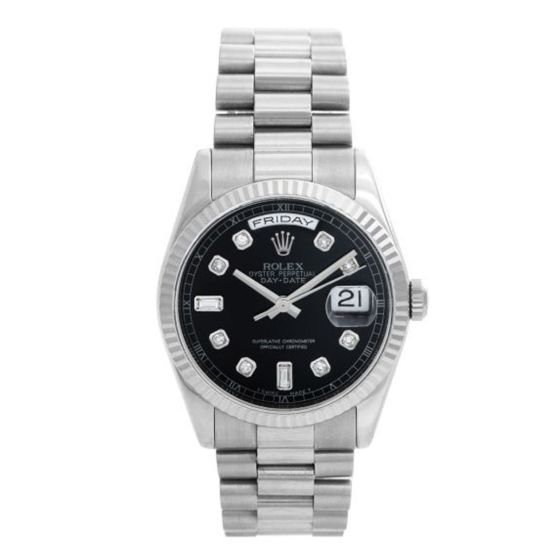 Men's Diamond Rolex President Day-Date 18k White Gold Watch 118239