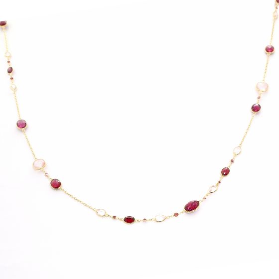 Stunning 14K Yellow Gold Garnet,  Rose Topaz and White Topaz by the Yard Necklace