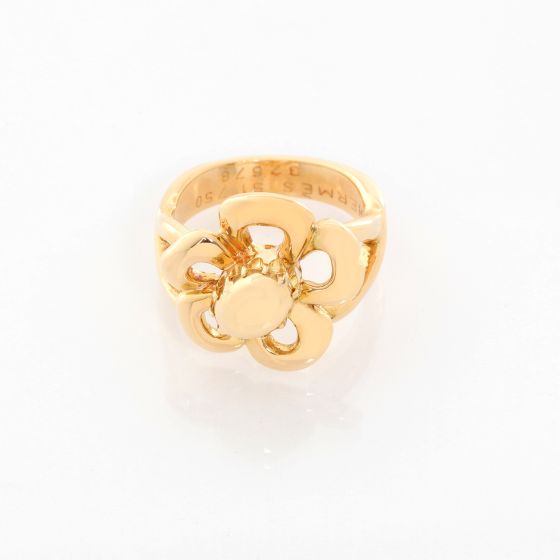 Hermes 18K Yellow Gold Flower Shaped Ring Size 7