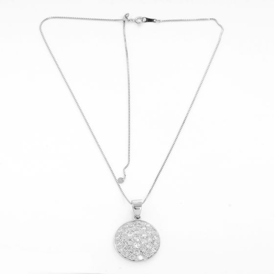 18K White Gold Diamond Circle Pendant Necklace