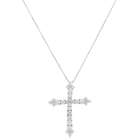 Platinum 2 cts Diamond Cross Pendant Necklace