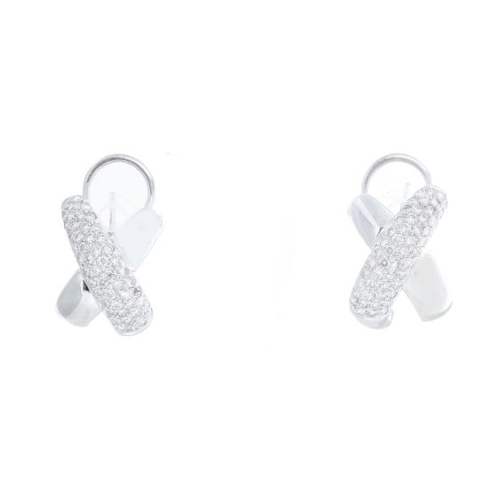 18K White Gold Diamond Criss-Cross Earrings 1.5 cts