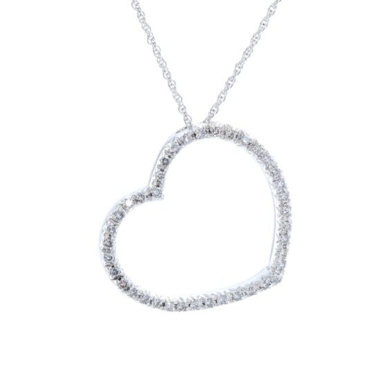 14K White Gold Diamond Heart Necklace .53 cts