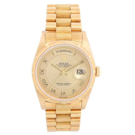 Rolex Bark President Champagne Bark Dial Men's 18k Gold Watch 18248
