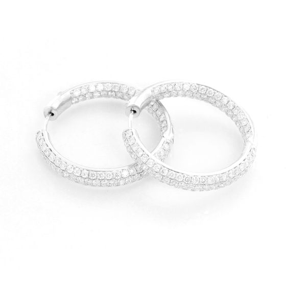 Beautiful 14k White Gold Inside-Out Diamond Hoop Earrings