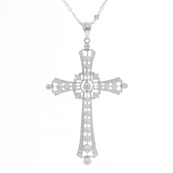 Sue Gragg 18k White Gold Diamond Byzantine Cross Chain Necklace